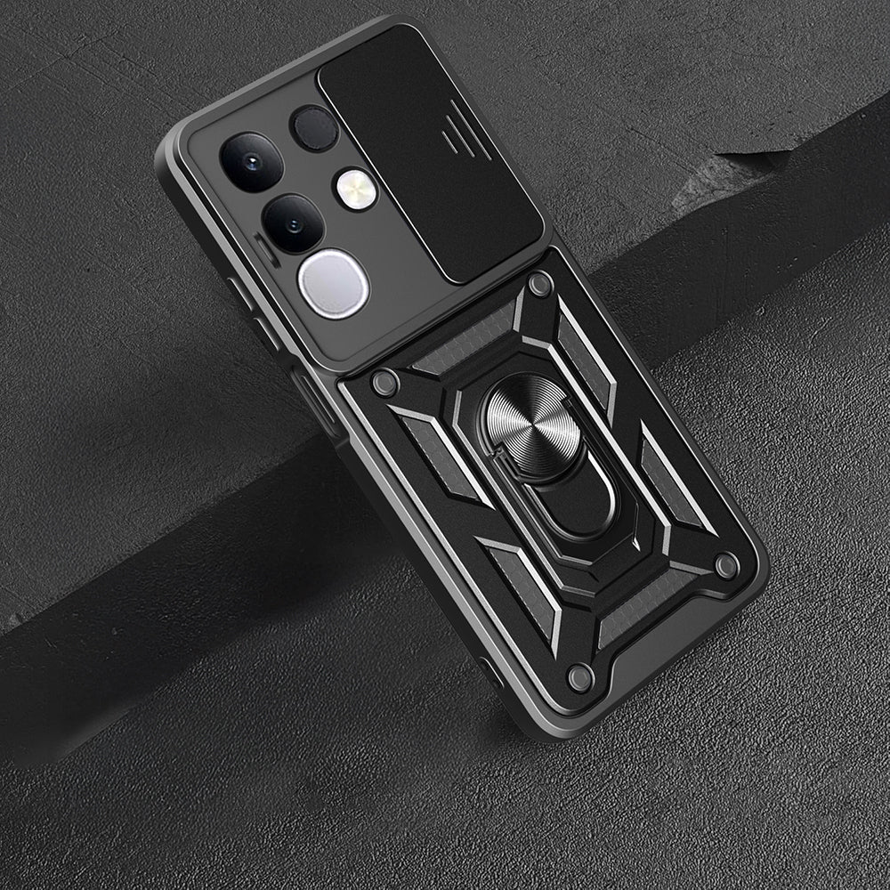 Vivo Y29 4G Kılıf Magnetik Standlı Kamera Korumalı Zore Sürgülü Vega Kapak Siyah