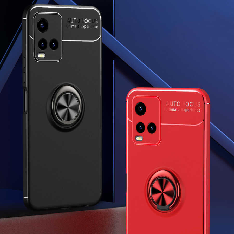 Vivo Y32 Kılıf Zore Ravel Silikon Kapak Siyah-Kırmızı
