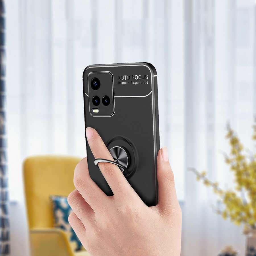 Vivo Y32 Kılıf Zore Ravel Silikon Kapak Siyah-Mavi