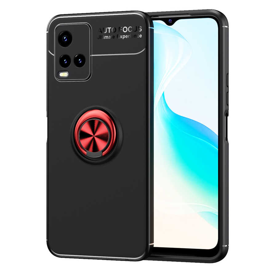 Vivo Y33S Kılıf Zore Ravel Silikon Kapak Siyah-Kırmızı
