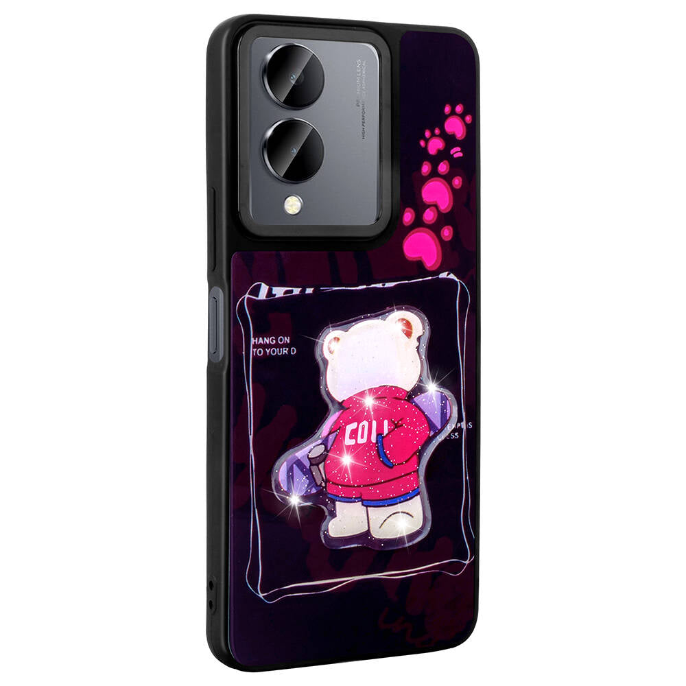Vivo Y36 5G Kılıf Parlayan Kabartmalı İkonik Figürlü Zore Amas Silikon Kapak Pembe