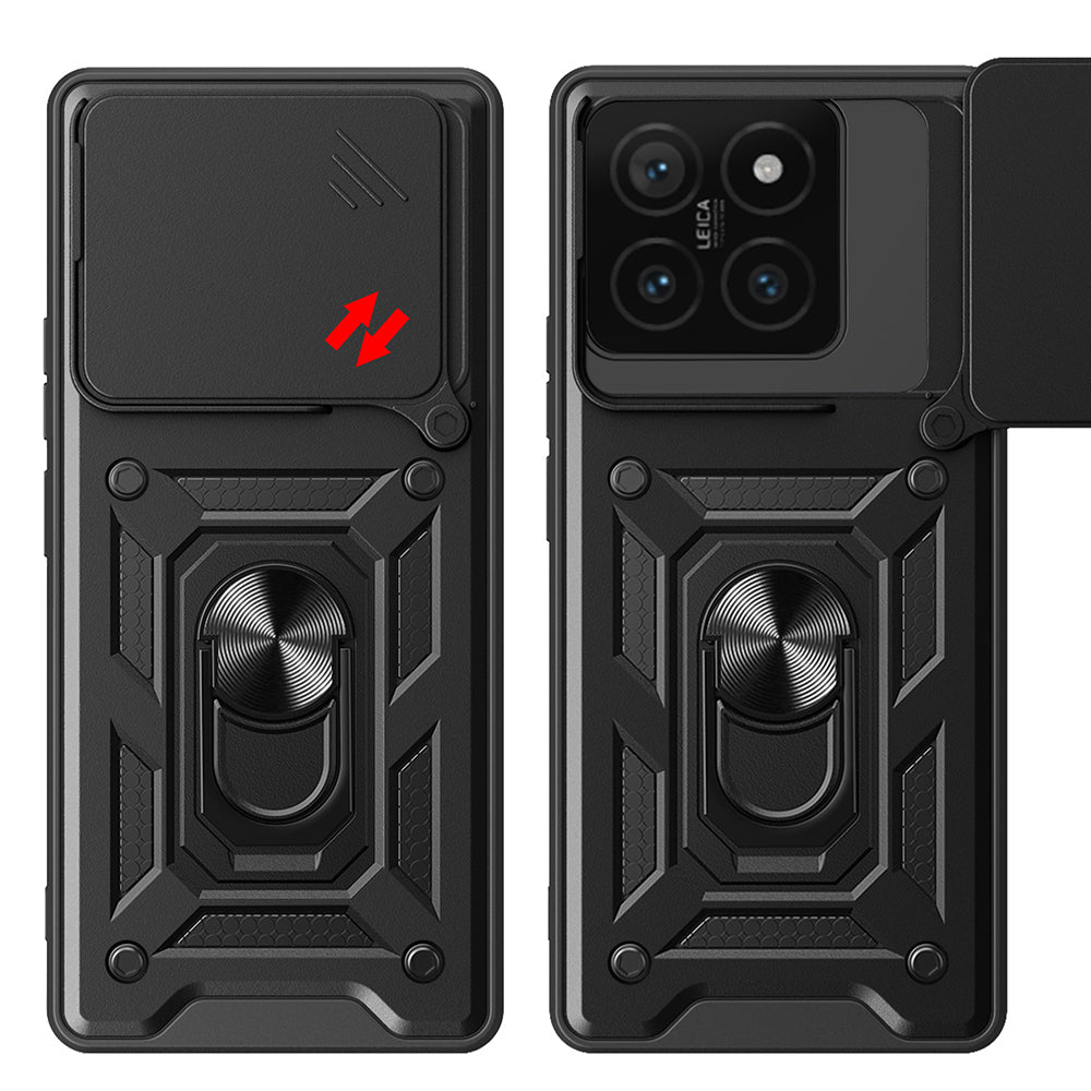 Xiaomi 14T Kılıf Magnetik Standlı Kamera Korumalı Zore Sürgülü Vega Kapak Siyah