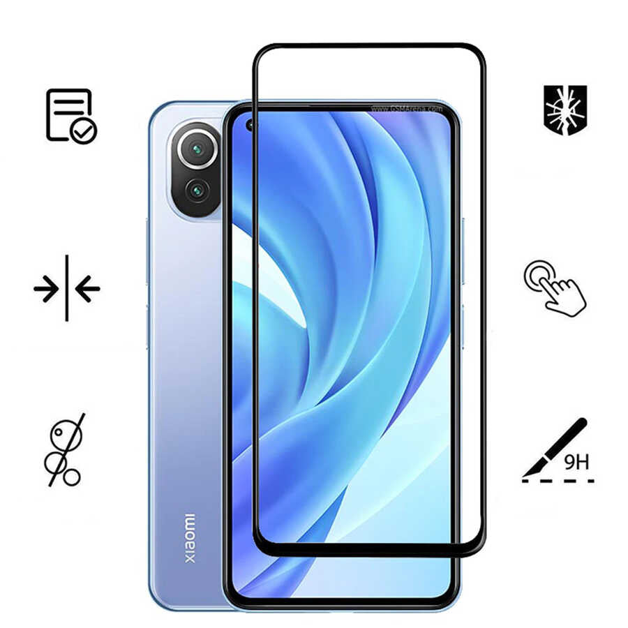 Xiaomi Mi 11 Lite Zore Kenarları Kırılmaya Dayanıklı Cam Ekran Koruyucu Siyah