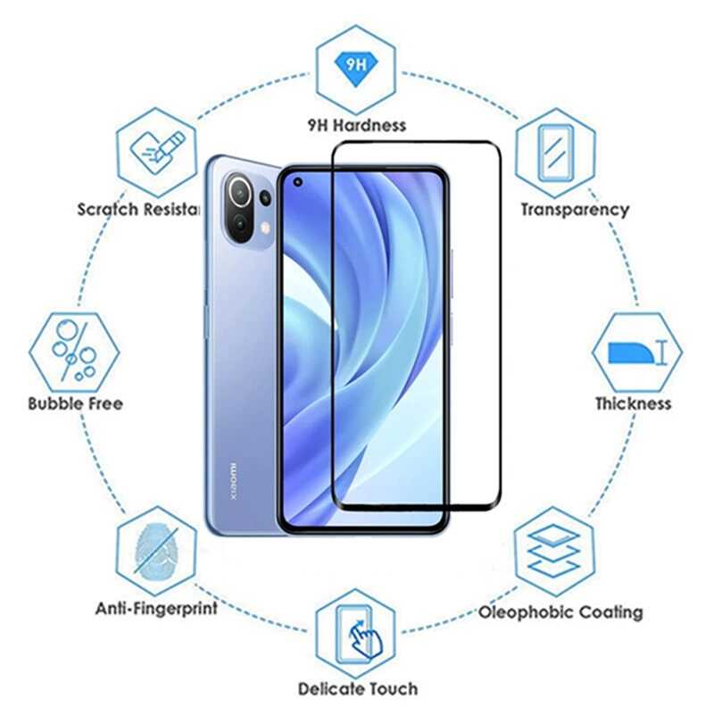 Xiaomi Mi 11 Lite Zore Kenarları Kırılmaya Dayanıklı Cam Ekran Koruyucu Siyah