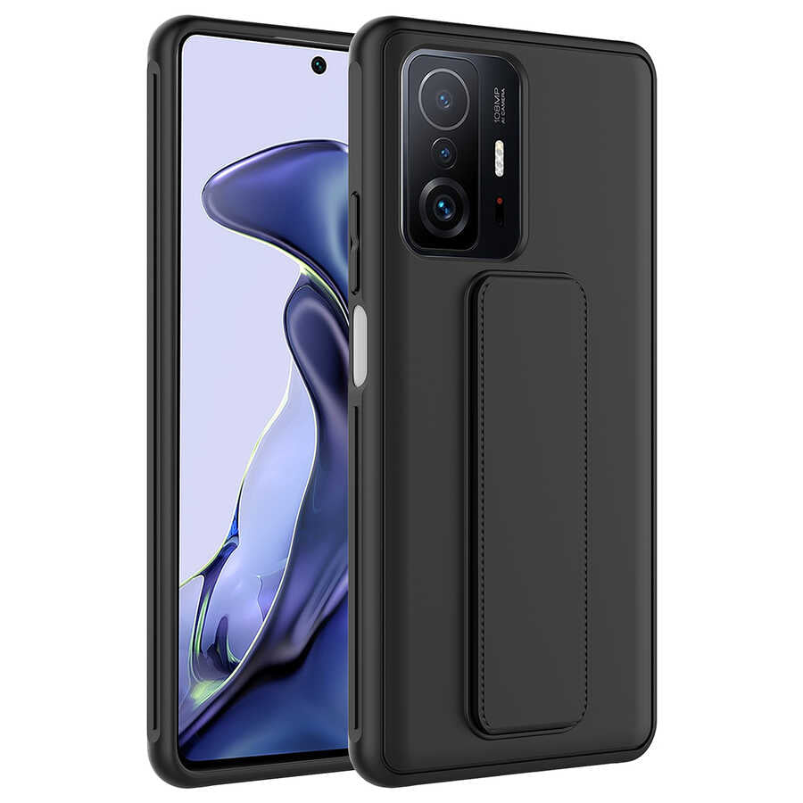 Xiaomi Mi 11T Pro 5G Kılıf Zore Qstand Kapak Siyah