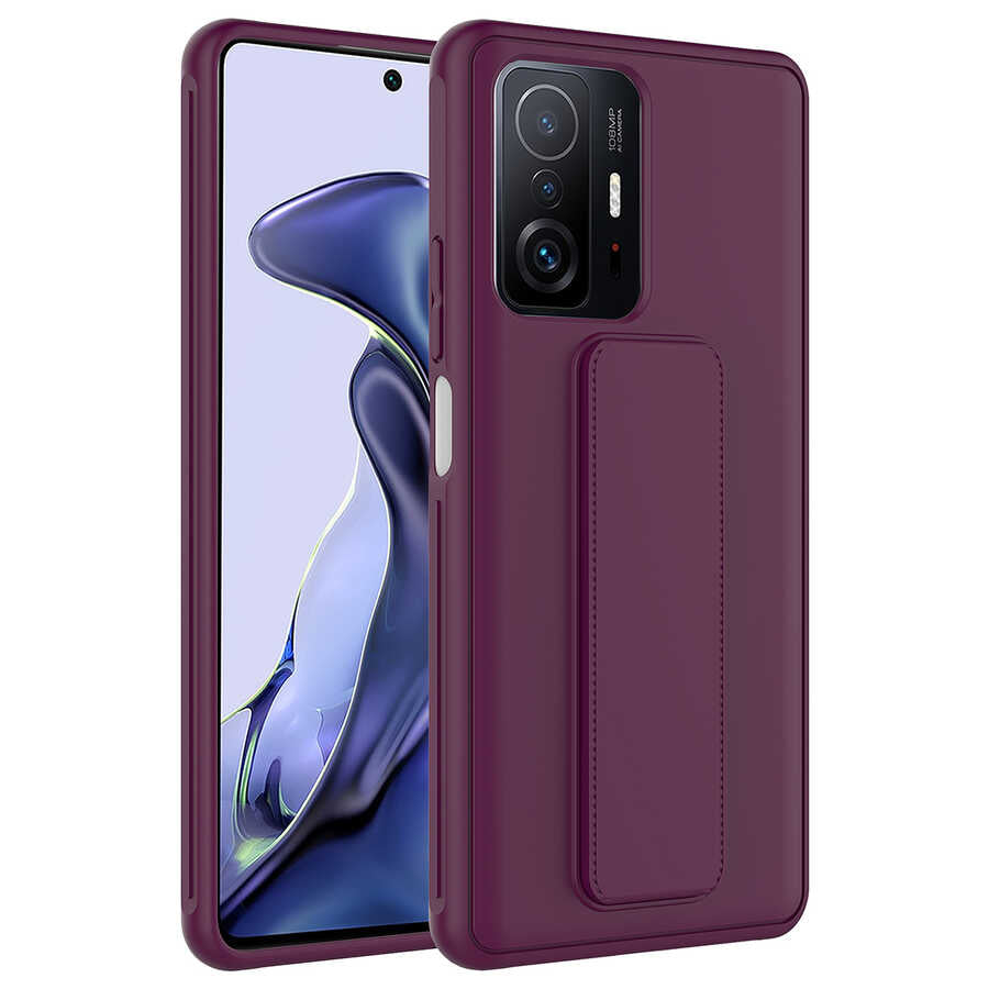 Xiaomi Mi 11T Pro 5G Kılıf Zore Qstand Kapak Mürdüm