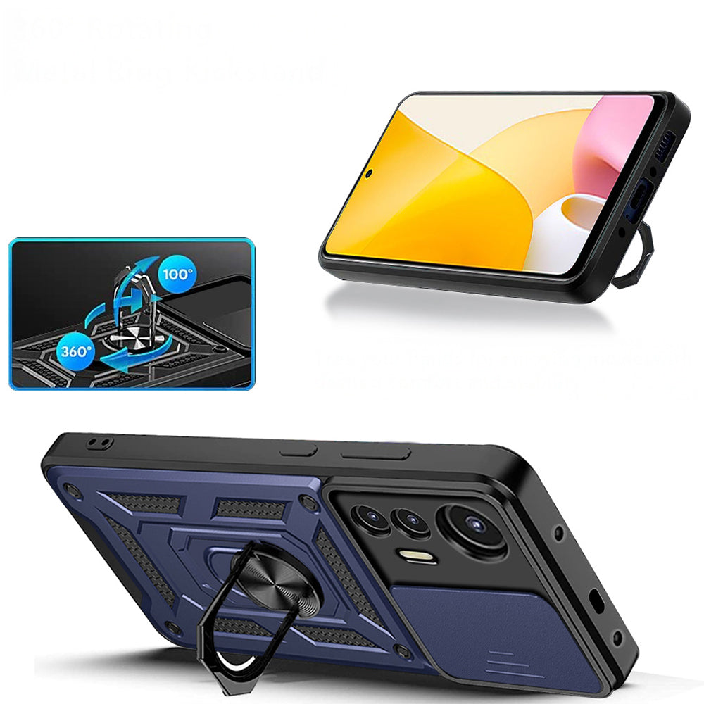 Xiaomi Mi 12 Lite Kılıf Magnetik Standlı Kamera Korumalı Zore Sürgülü Vega Kapak Mavi