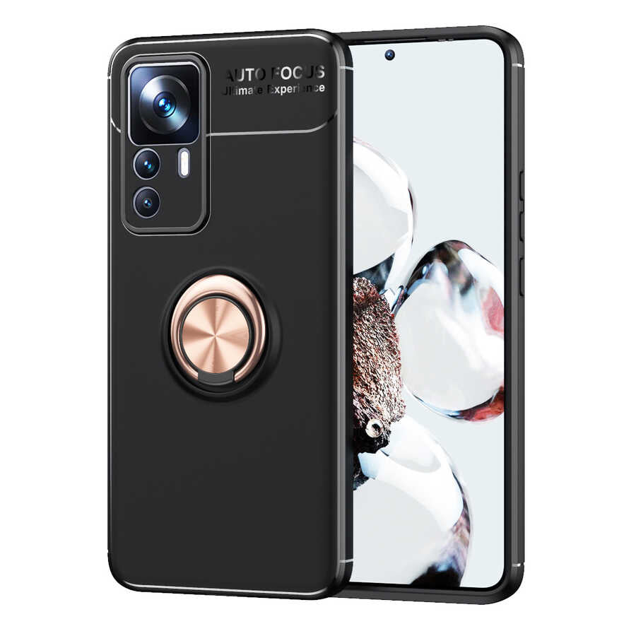 Xiaomi Mi 12T Kılıf Zore Ravel Silikon Kapak Siyah-Rose Gold