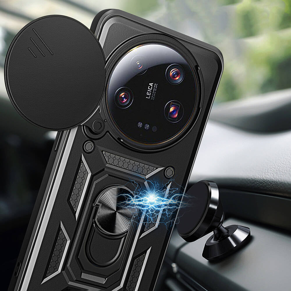 Xiaomi Mi 13 Ultra Kılıf Magnetik Standlı Kamera Korumalı Zore Sürgülü Vega Kapak Siyah
