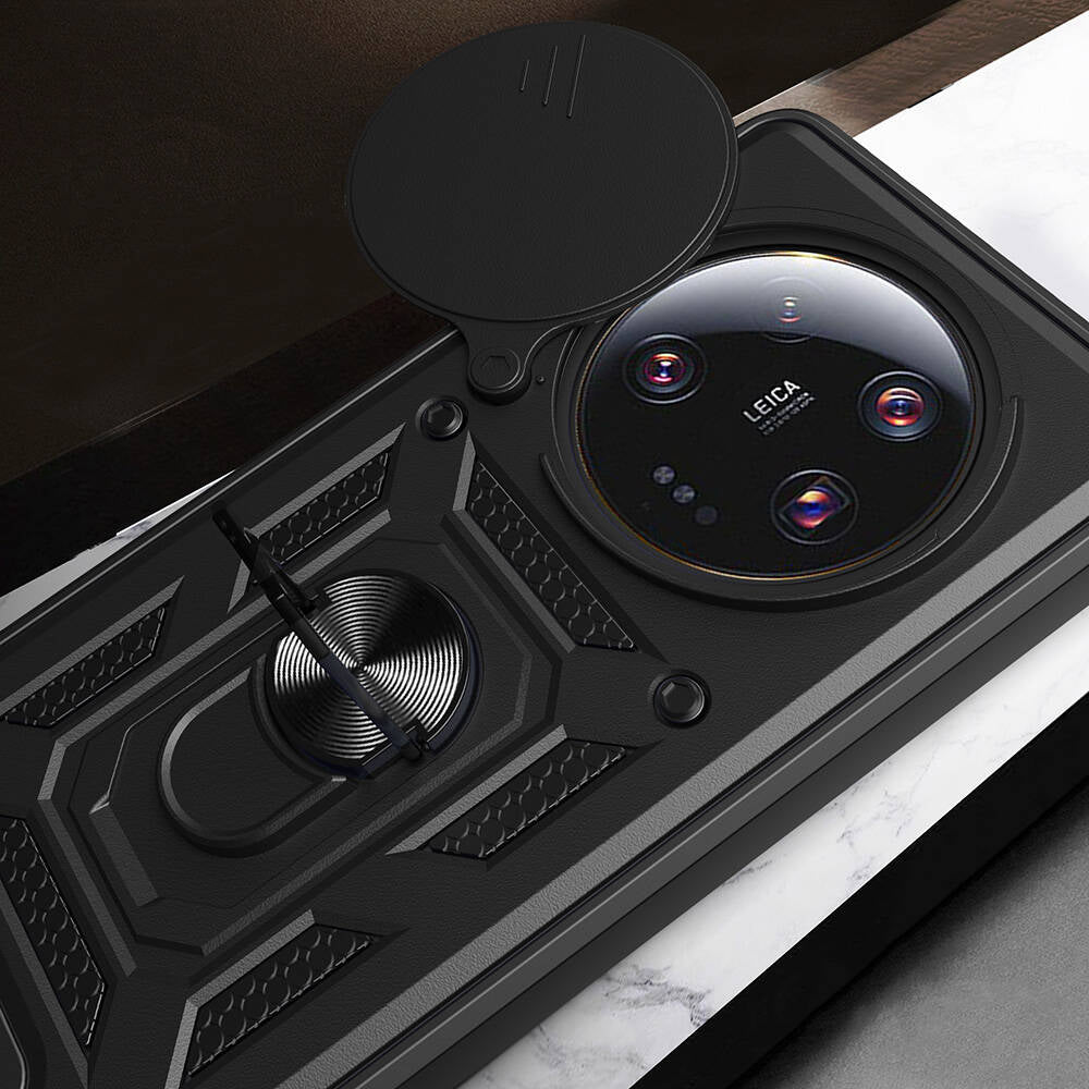 Xiaomi Mi 13 Ultra Kılıf Magnetik Standlı Kamera Korumalı Zore Sürgülü Vega Kapak Siyah