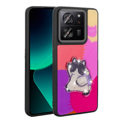 Xiaomi Mi 13T Kılıf Parlayan Kabartmalı İkonik Figürlü Zore Amas Silikon Kapak Pembe