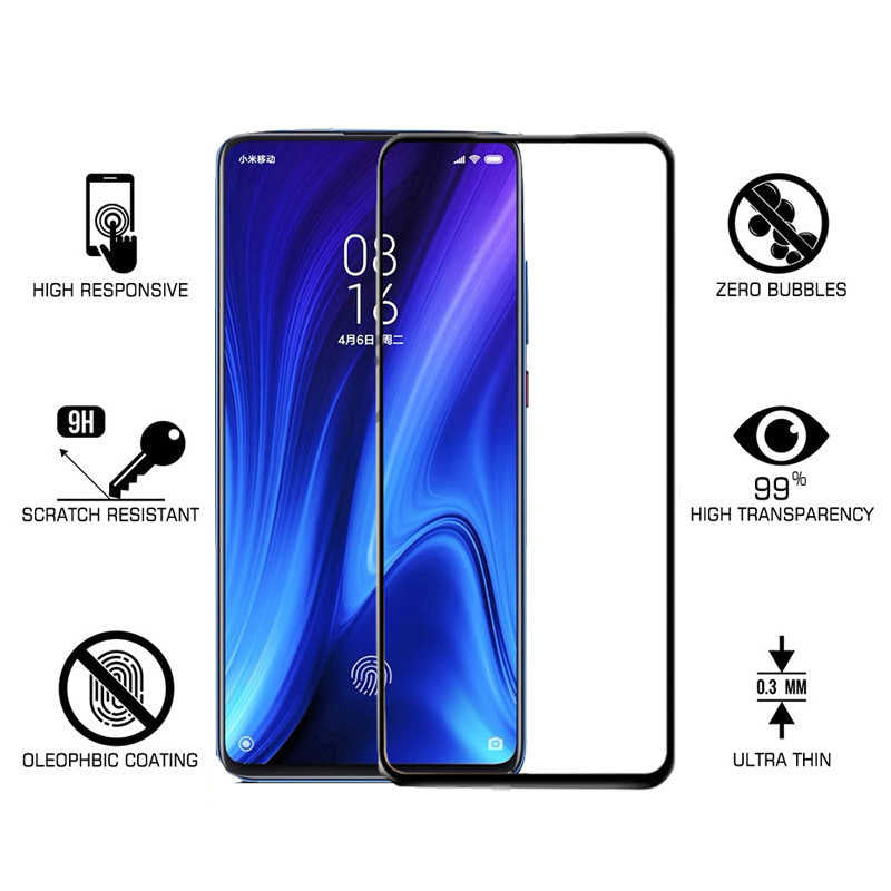 Xiaomi Mi 9T Zore Kenarları Kırılmaya Dayanıklı Cam Ekran Koruyucu Siyah