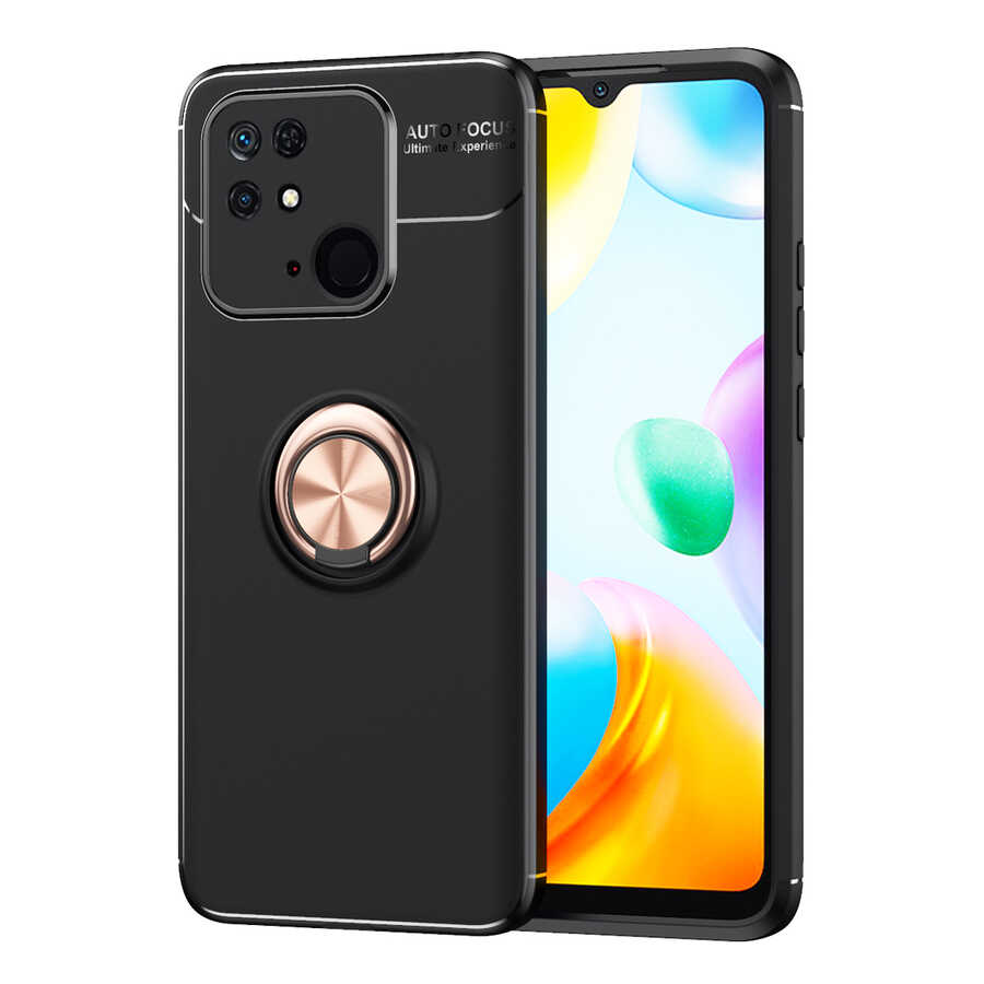 Xiaomi Poco C40 Kılıf Zore Ravel Silikon Kapak Siyah-Rose Gold