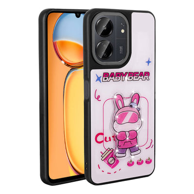 Xiaomi Poco C65 Kılıf Parlayan Kabartmalı İkonik Figürlü Zore Amas Silikon Kapak Beyaz