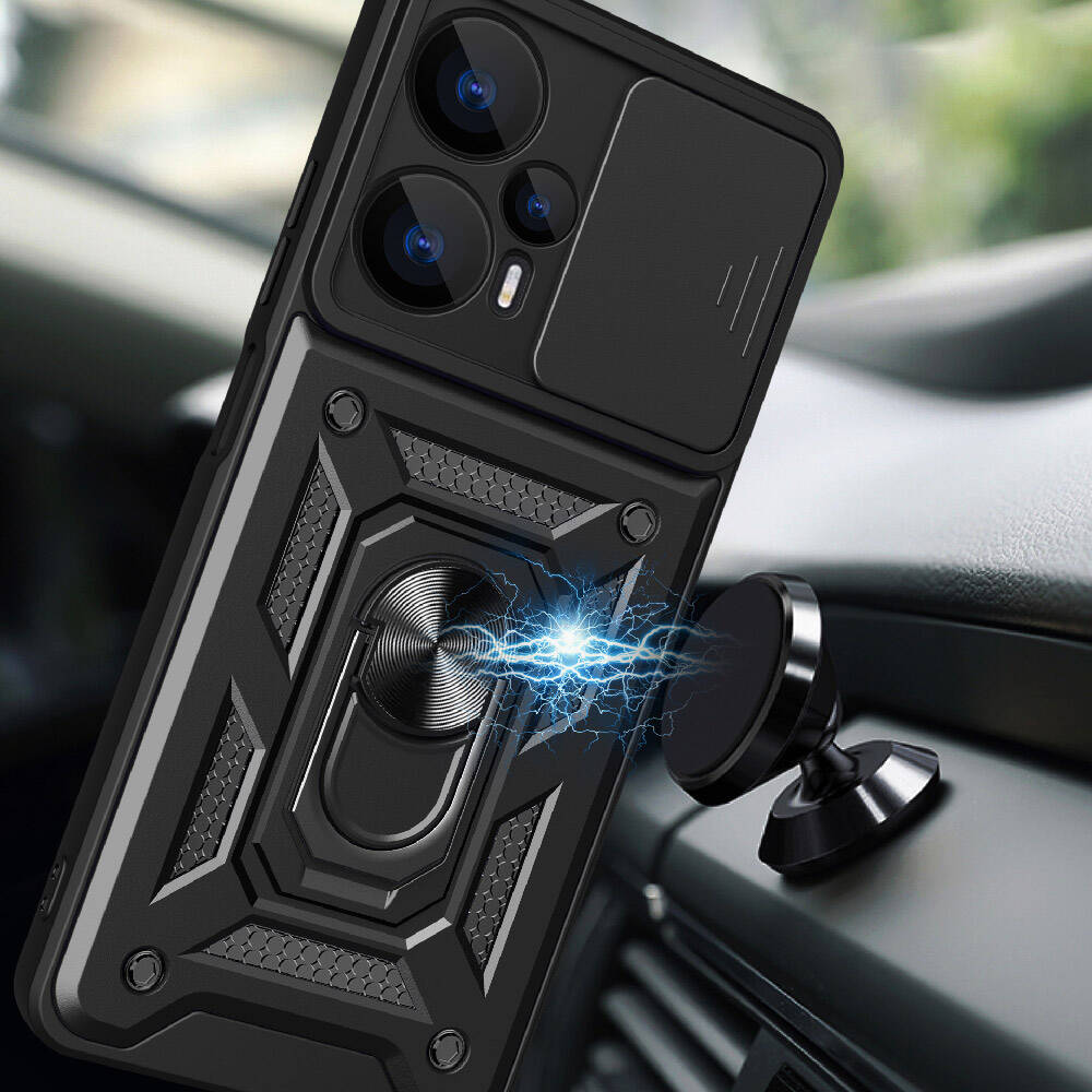 Xiaomi Poco F5 Kılıf Magnetik Standlı Kamera Korumalı Zore Sürgülü Vega Kapak Mavi