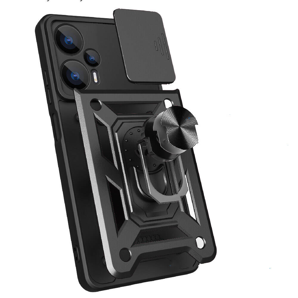 Xiaomi Poco F5 Kılıf Magnetik Standlı Kamera Korumalı Zore Sürgülü Vega Kapak Mavi