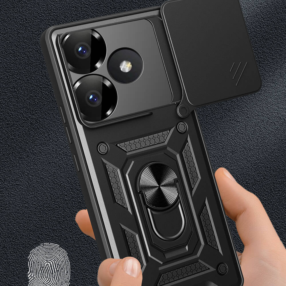 Xiaomi Poco F6 Kılıf Magnetik Standlı Kamera Korumalı Zore Sürgülü Vega Kapak Siyah