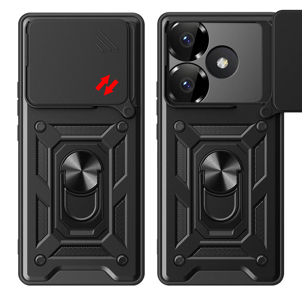 Xiaomi Poco F6 Kılıf Magnetik Standlı Kamera Korumalı Zore Sürgülü Vega Kapak Siyah