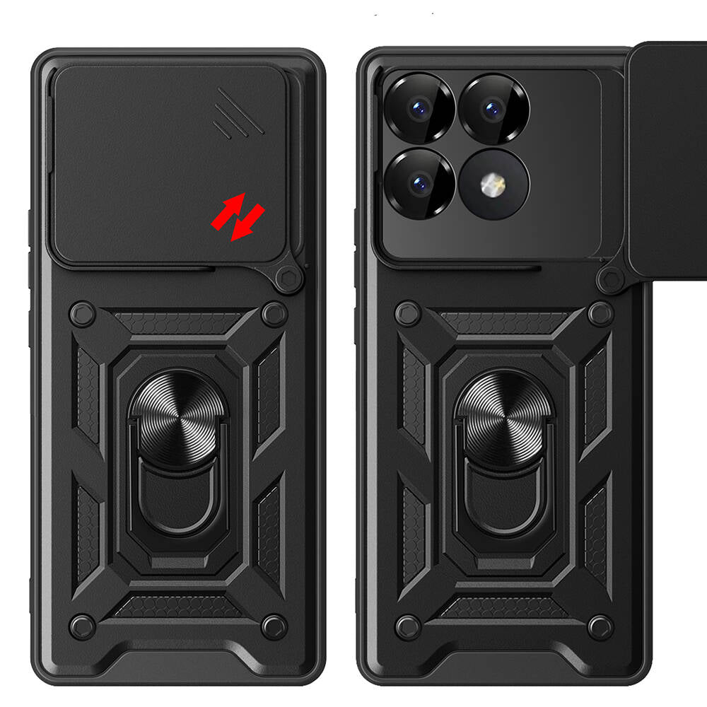 Xiaomi Poco F6 Pro Kılıf Magnetik Standlı Kamera Korumalı Zore Sürgülü Vega Kapak Siyah