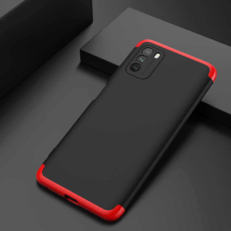 Xiaomi Poco M3 Kılıf Zore Ays Kapak Siyah-Kırmızı