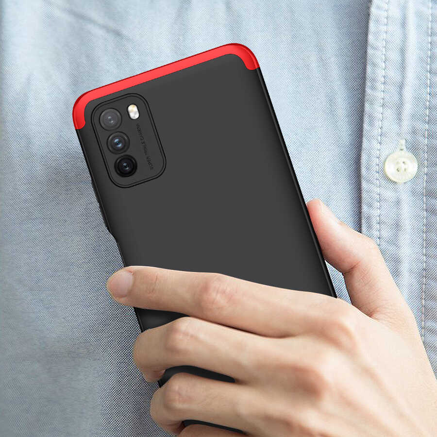 Xiaomi Poco M3 Kılıf Zore Ays Kapak Siyah-Kırmızı