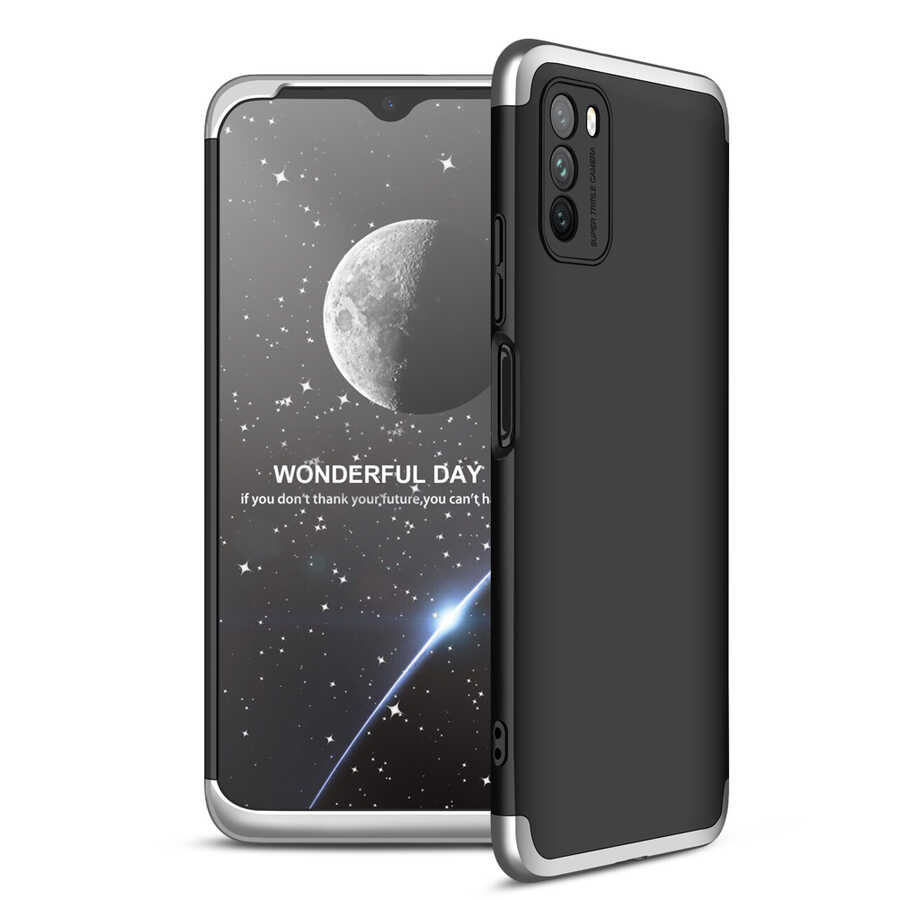 Xiaomi Poco M3 Kılıf Zore Ays Kapak Siyah-Gri