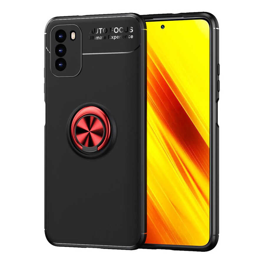 Xiaomi Poco M3 Kılıf Zore Ravel Silikon Kapak Siyah-Kırmızı