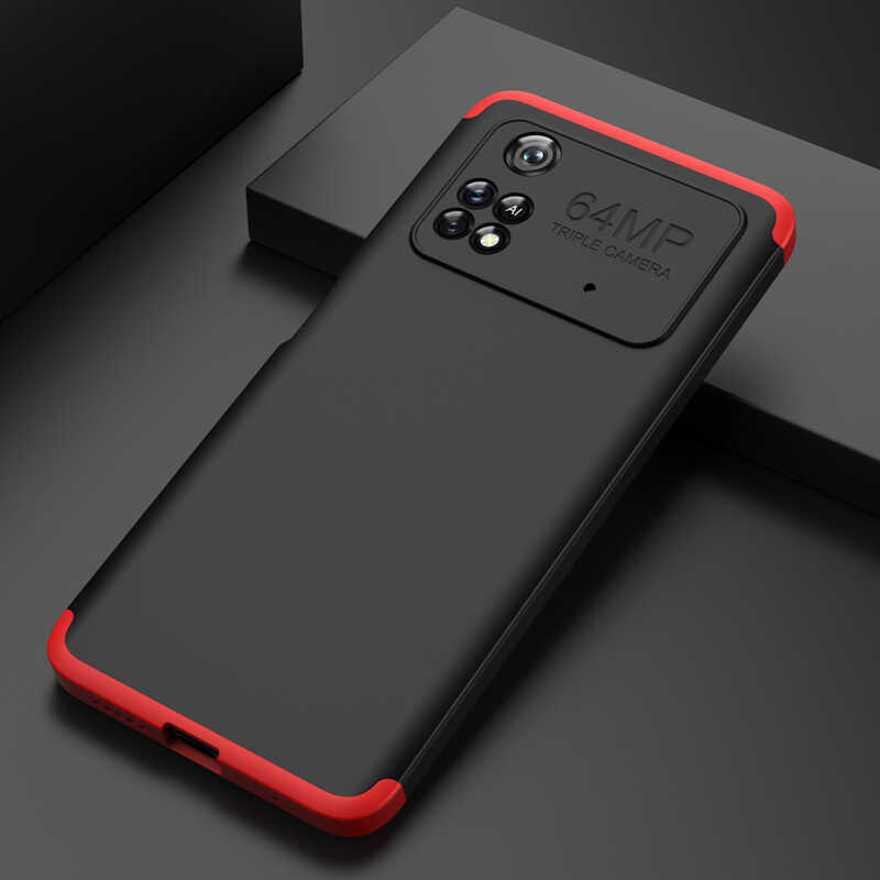 Xiaomi Poco M4 Pro 4G Kılıf Zore Ays Kapak Siyah-Kırmızı