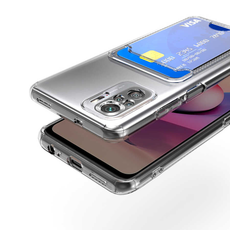 Xiaomi Poco M5S Kılıf Kartlıklı Şeffaf Zore Setra Clear Silikon Kapak Renksiz