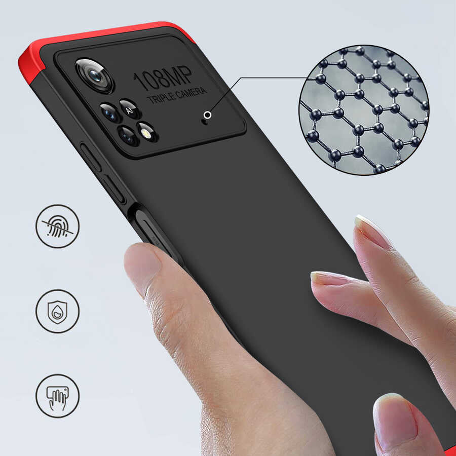 Xiaomi Poco X4 Pro 5G Kılıf Zore Ays Kapak Siyah-Kırmızı