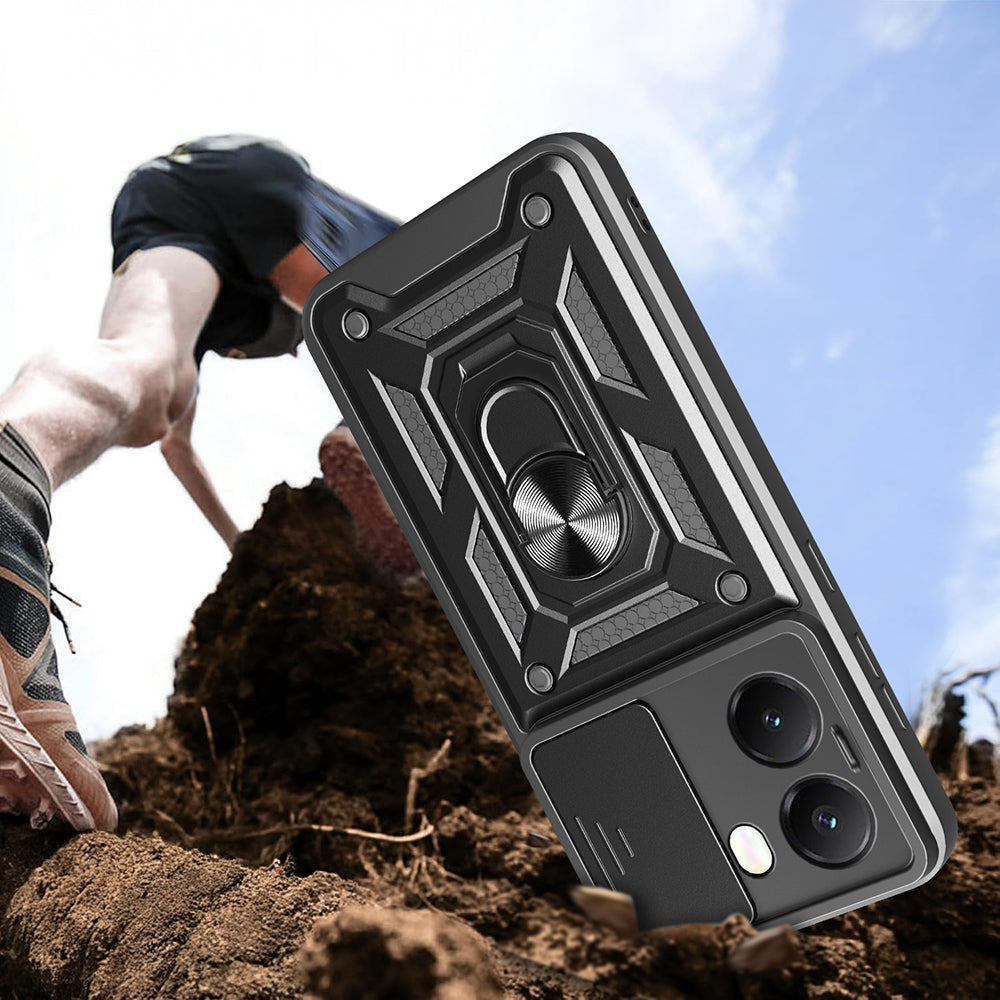 Xiaomi Poco X7 Pro Kılıf Magnetik Standlı Kamera Korumalı Zore Sürgülü Vega Kapak Mavi