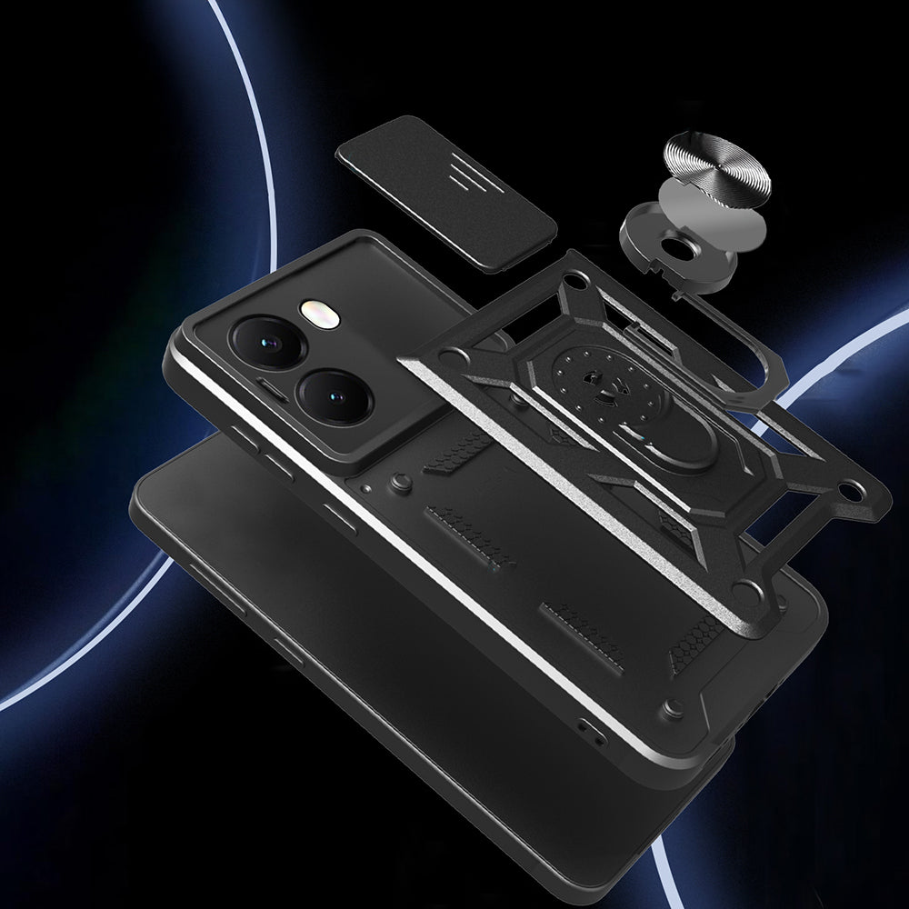 Xiaomi Poco X7 Pro Kılıf Magnetik Standlı Kamera Korumalı Zore Sürgülü Vega Kapak Mavi