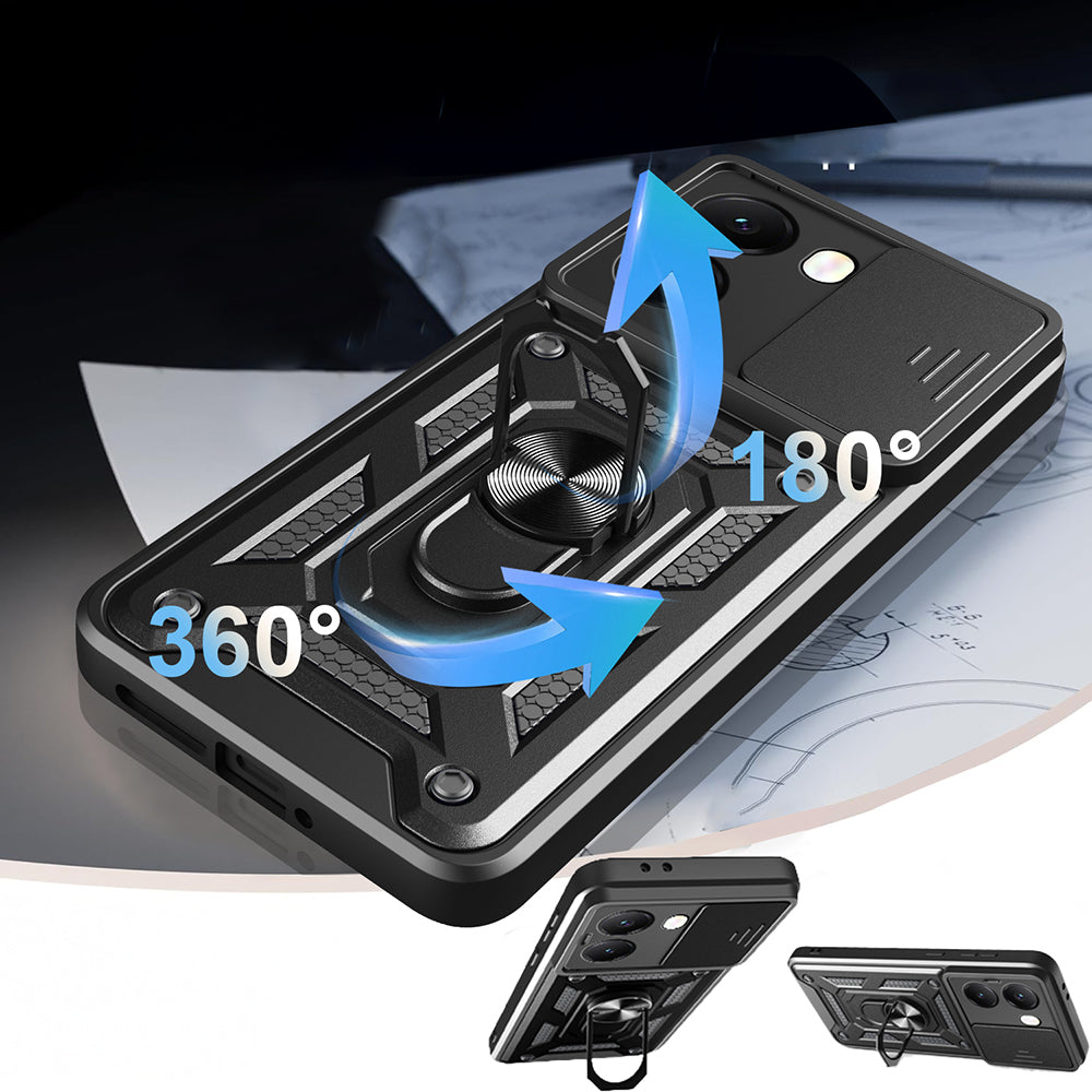 Xiaomi Poco X7 Pro Kılıf Magnetik Standlı Kamera Korumalı Zore Sürgülü Vega Kapak Mavi