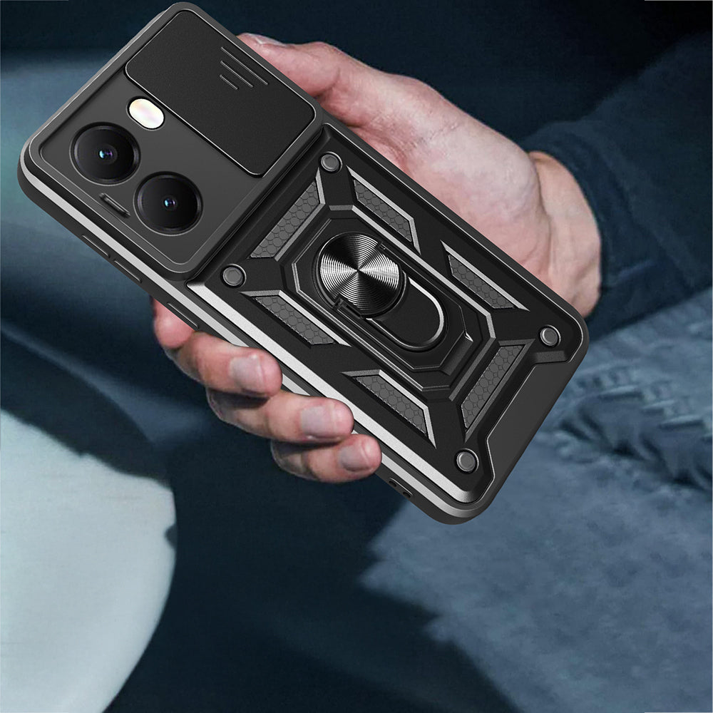Xiaomi Poco X7 Pro Kılıf Magnetik Standlı Kamera Korumalı Zore Sürgülü Vega Kapak Mavi