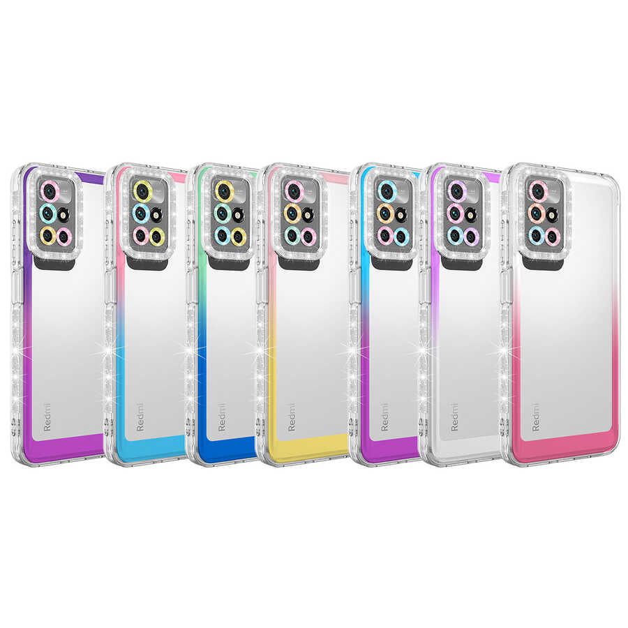 Xiaomi Redmi 10 Kılıf Simli ve Renk Geçiş Tasarımlı Lens Korumalı Zore Park Kapak Mor-Beyaz