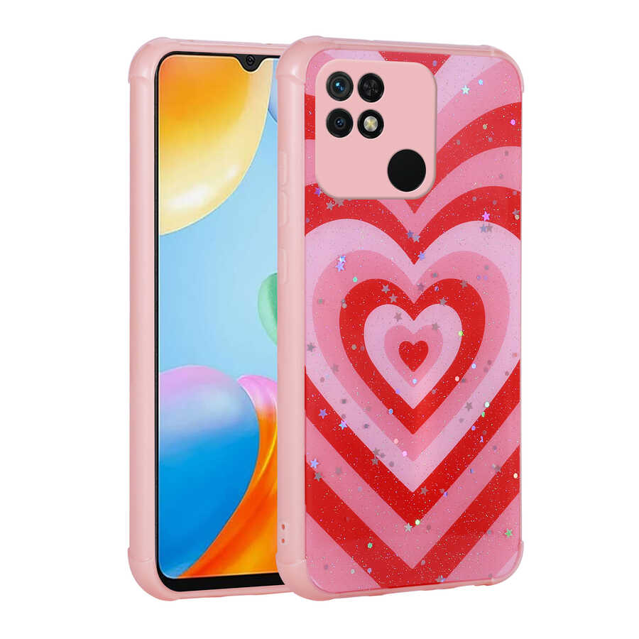 Xiaomi Redmi 10C Kılıf Simli Desenli Kamera Korumalı Parlak Zore Popy Kapak Kalp