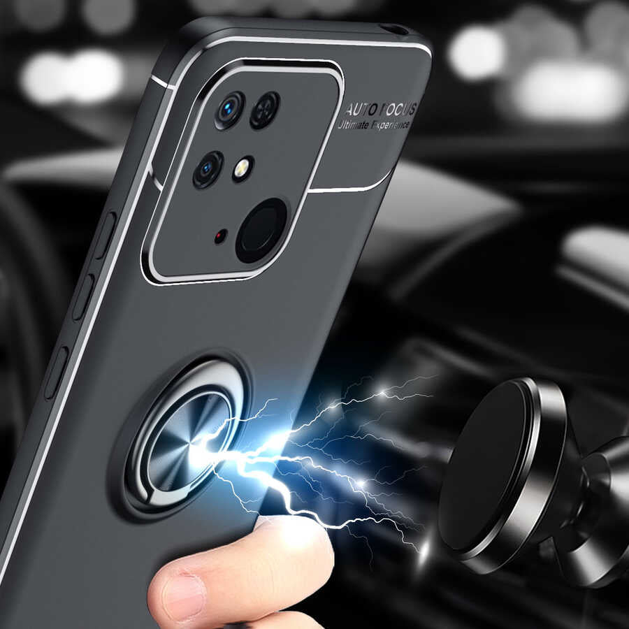 Xiaomi Redmi 10C Kılıf Zore Ravel Silikon Kapak Siyah-Kırmızı