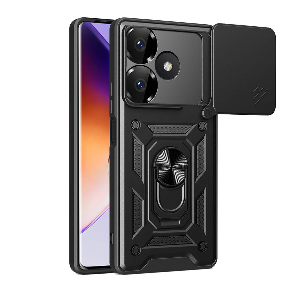 Xiaomi Redmi 13 4G Kılıf Magnetik Standlı Kamera Korumalı Zore Sürgülü Vega Kapak Mavi