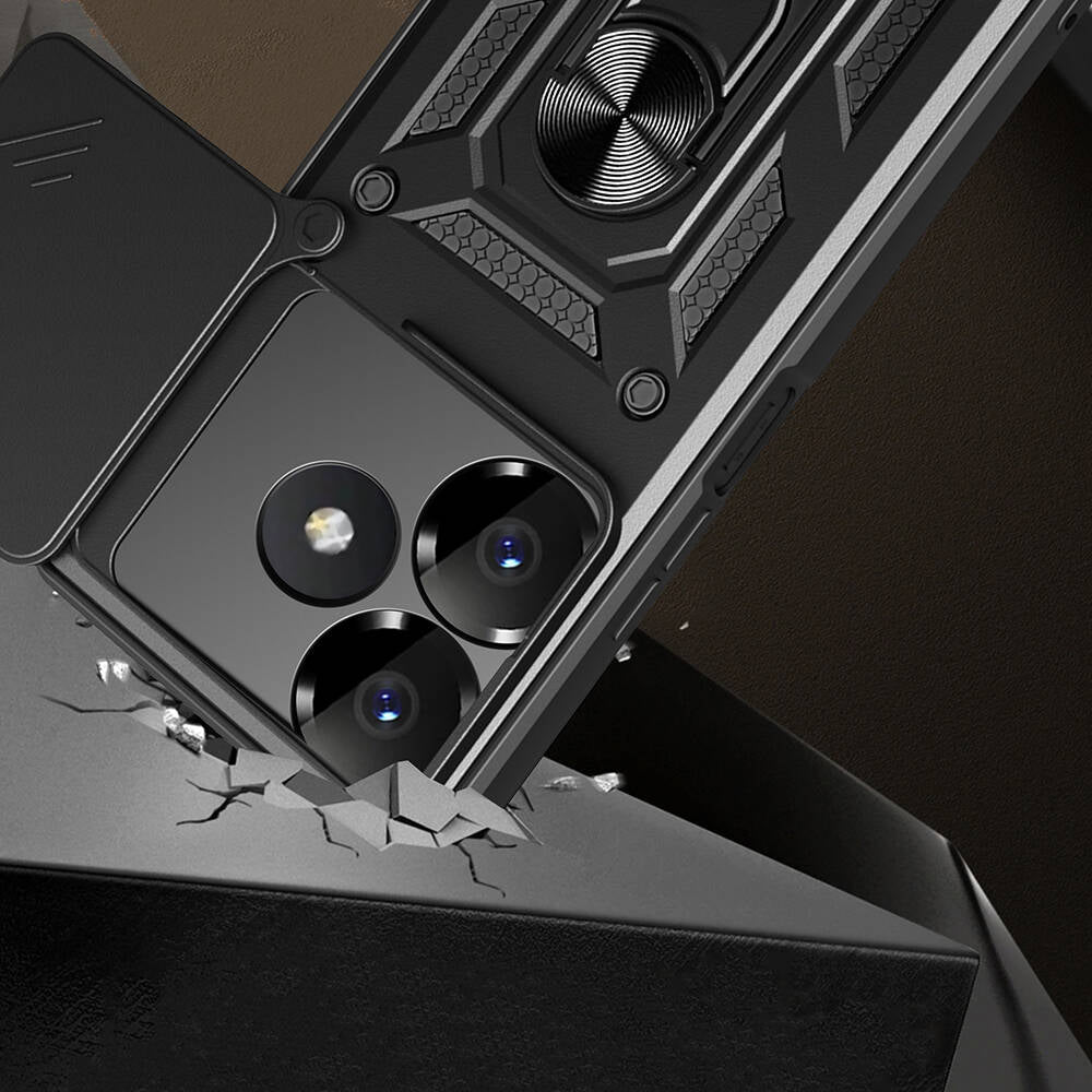Xiaomi Redmi 13 4G Kılıf Magnetik Standlı Kamera Korumalı Zore Sürgülü Vega Kapak Mavi