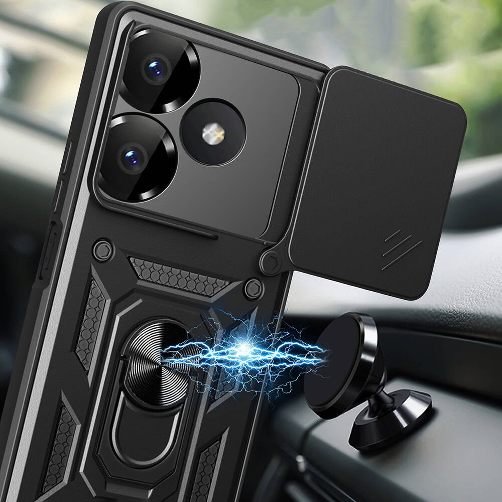 Xiaomi Redmi 13 4G Kılıf Magnetik Standlı Kamera Korumalı Zore Sürgülü Vega Kapak Mavi
