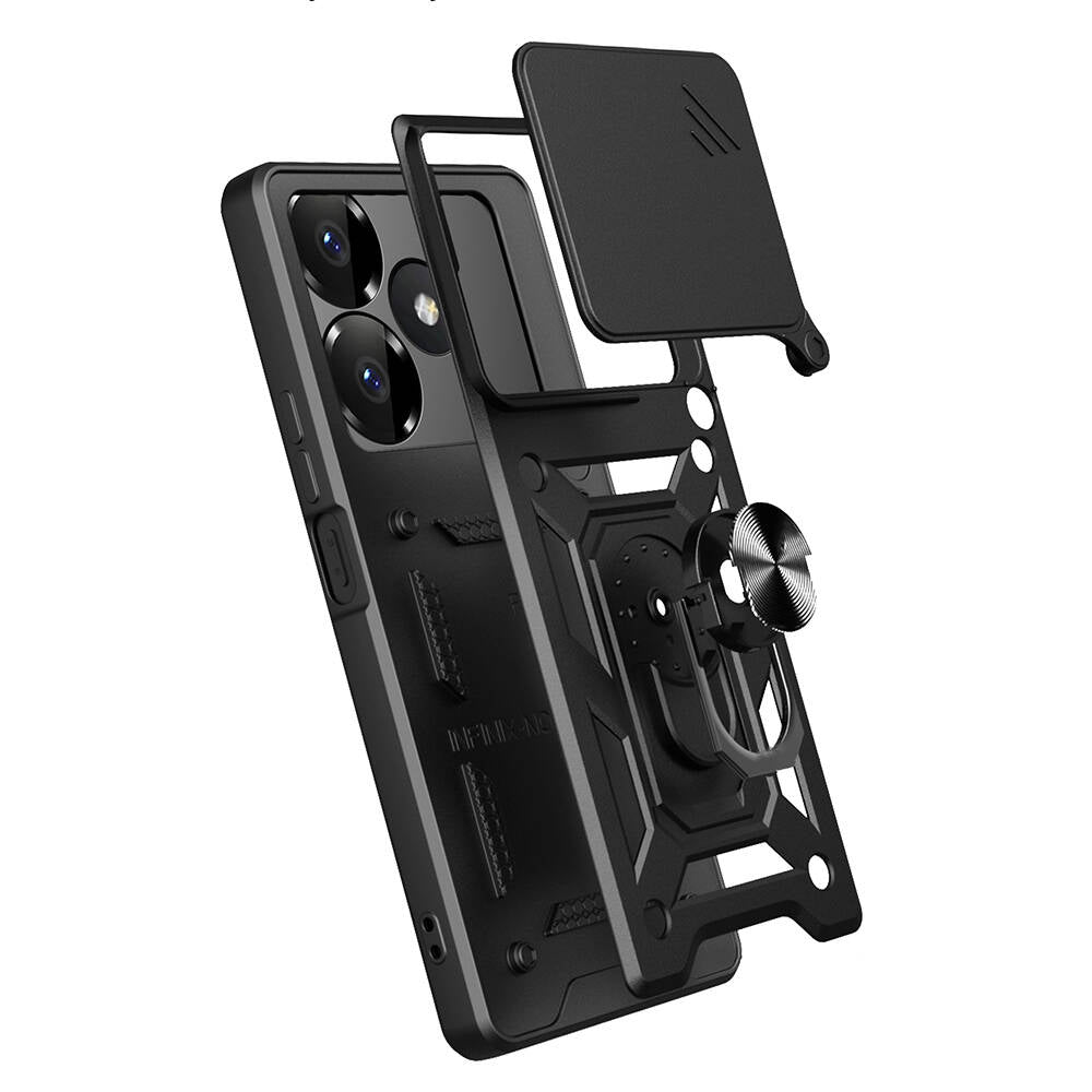 Xiaomi Redmi 13 4G Kılıf Magnetik Standlı Kamera Korumalı Zore Sürgülü Vega Kapak Mavi
