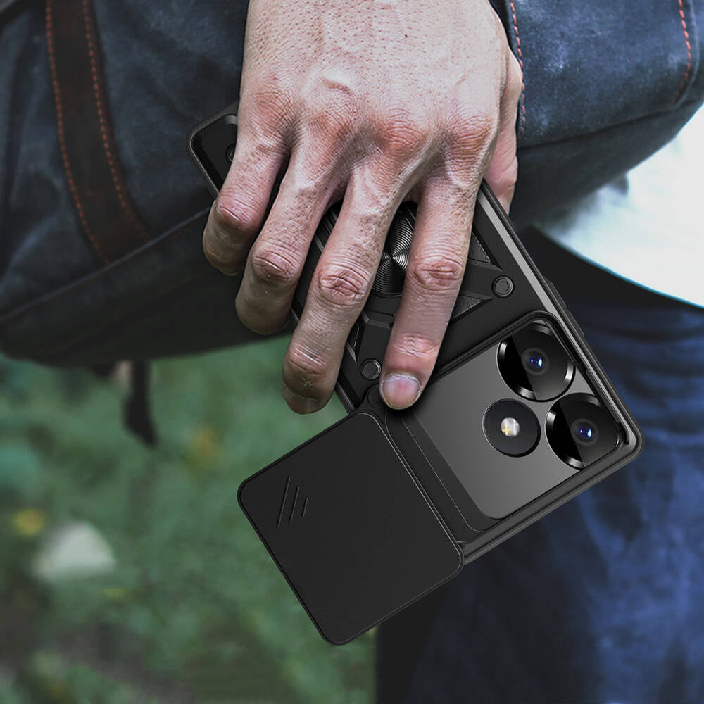 Xiaomi Redmi 13 4G Kılıf Magnetik Standlı Kamera Korumalı Zore Sürgülü Vega Kapak Mavi
