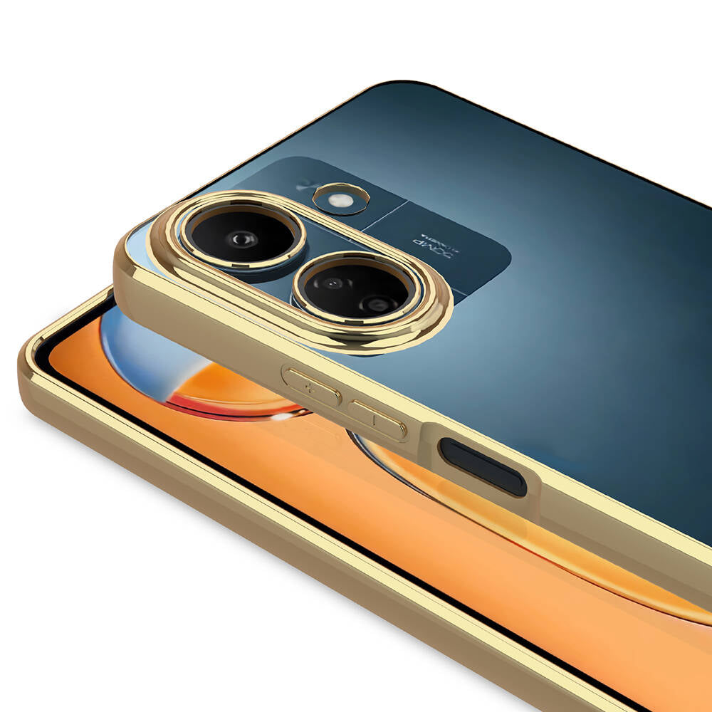 Xiaomi Redmi 13C Kılıf Kamera Korumalı Logo Gösteren Zore Omega Kapak Gold