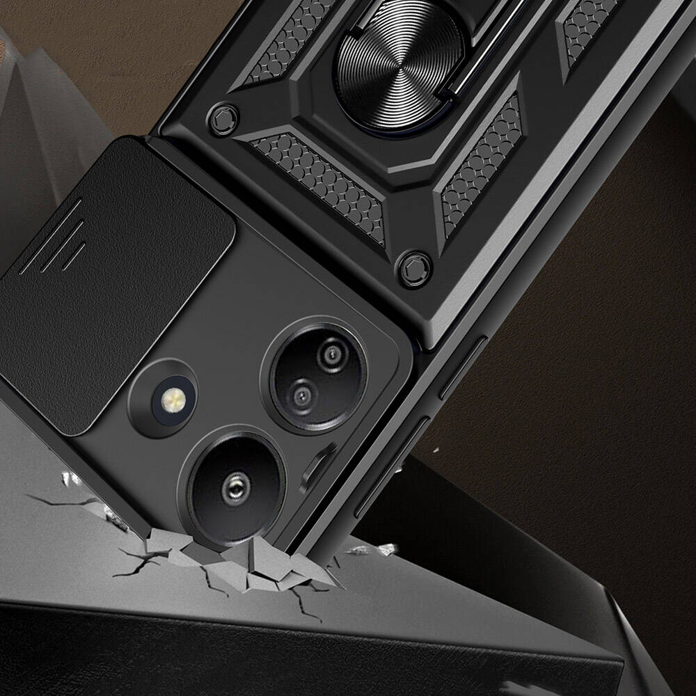 Xiaomi Redmi 13C Kılıf Magnetik Standlı Kamera Korumalı Zore Sürgülü Vega Kapak Mavi