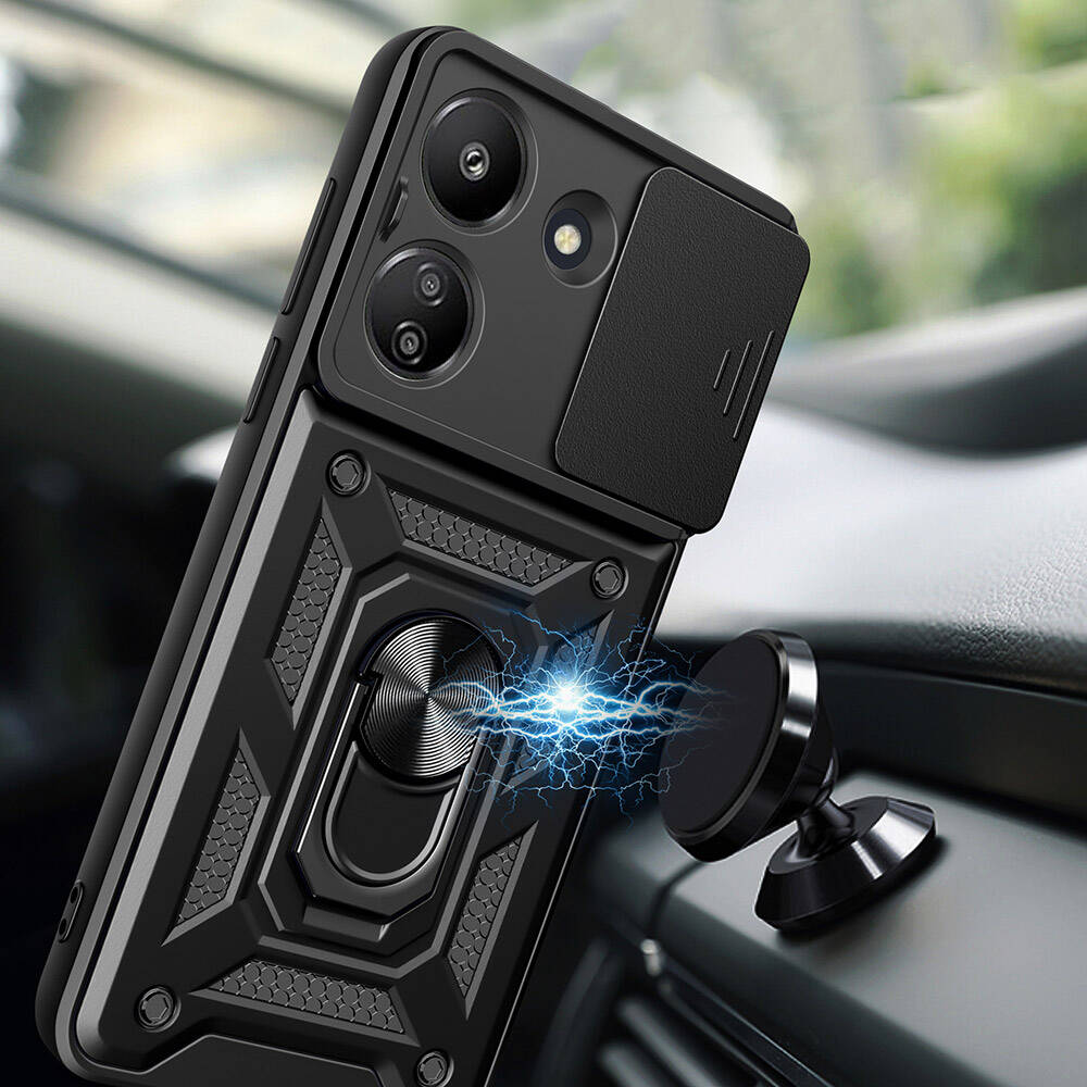 Xiaomi Redmi 13C Kılıf Magnetik Standlı Kamera Korumalı Zore Sürgülü Vega Kapak Mavi
