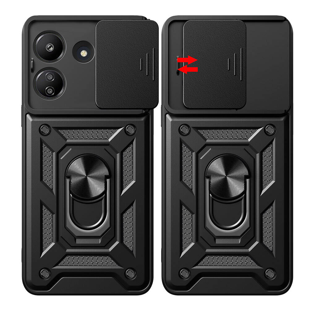 Xiaomi Redmi 13C Kılıf Magnetik Standlı Kamera Korumalı Zore Sürgülü Vega Kapak Mavi