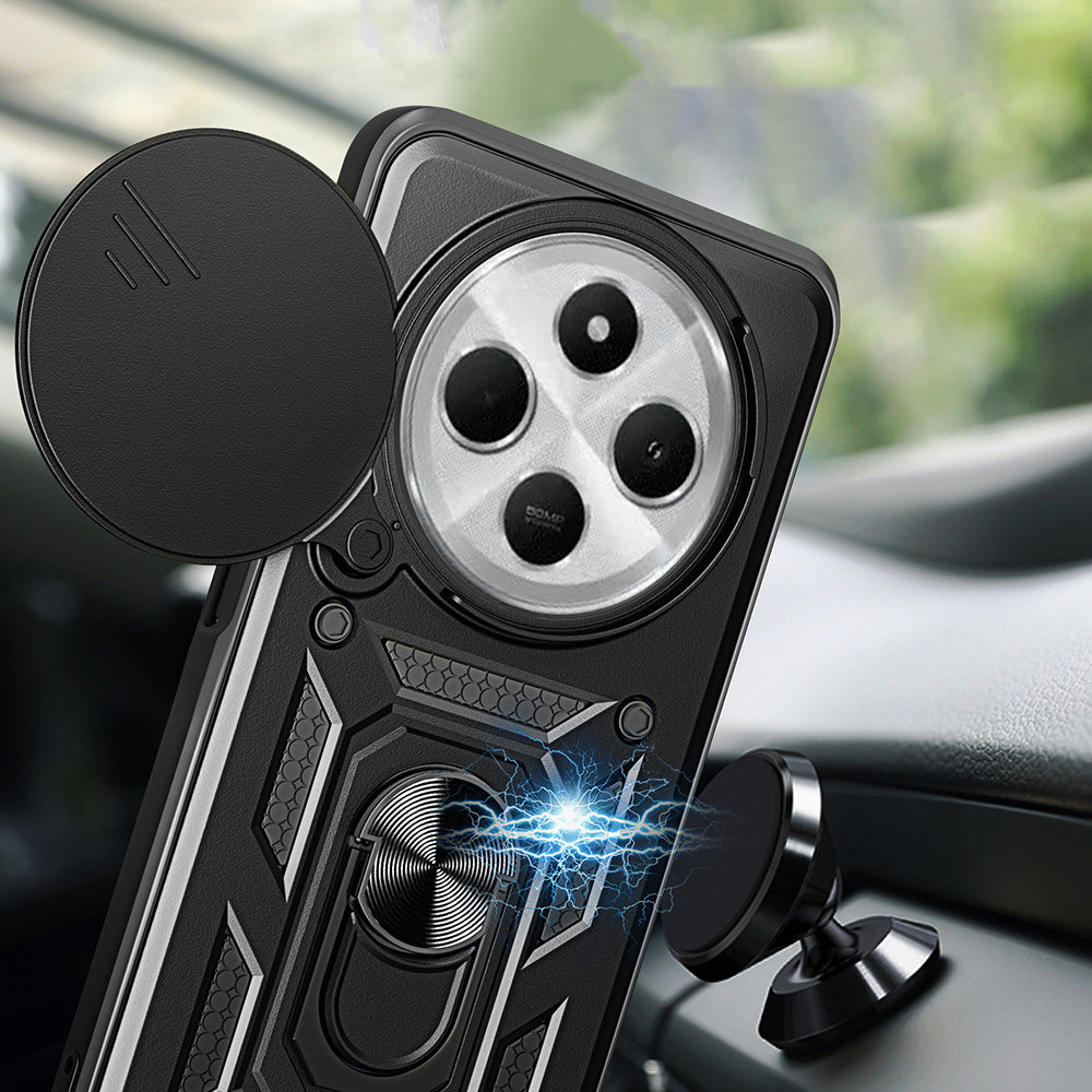 Xiaomi Redmi 14C 4G Kılıf Magnetik Standlı Kamera Korumalı Zore Sürgülü Vega Kapak Mavi