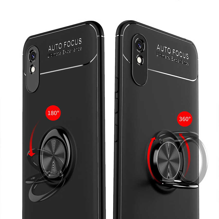 Xiaomi Redmi 9A Kılıf Zore Ravel Silikon Kapak Siyah-Kırmızı