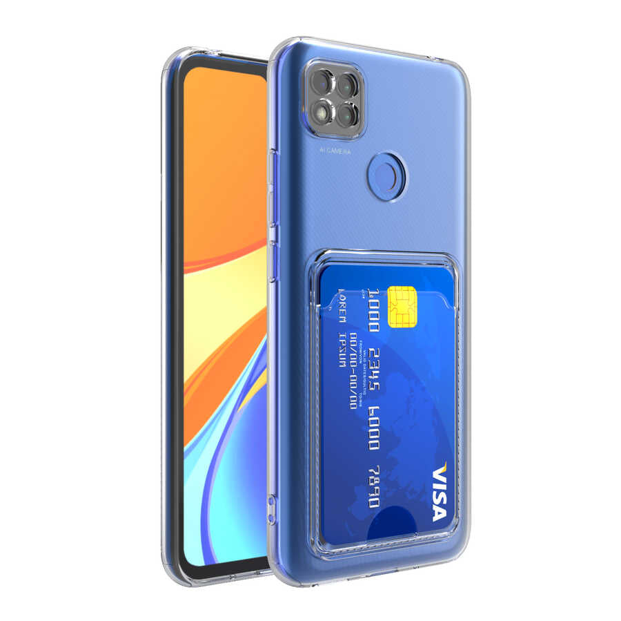 Xiaomi Redmi 9C Kılıf Kartlıklı Şeffaf Zore Setra Clear Silikon Kapak Renksiz