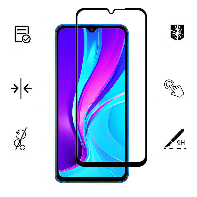 Xiaomi Redmi 9C Zore Kenarları Kırılmaya Dayanıklı Cam Ekran Koruyucu Siyah